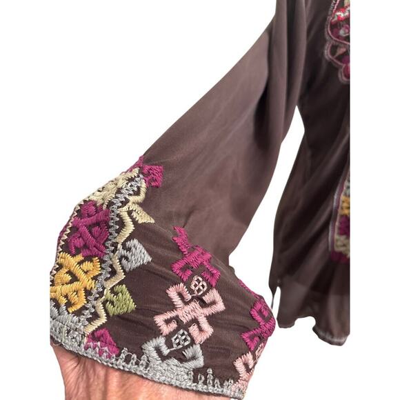 Johnny Was Biya Silk Tunic Blouse Embroidered Size Small Preppy Trendy - Picture 8 of 14